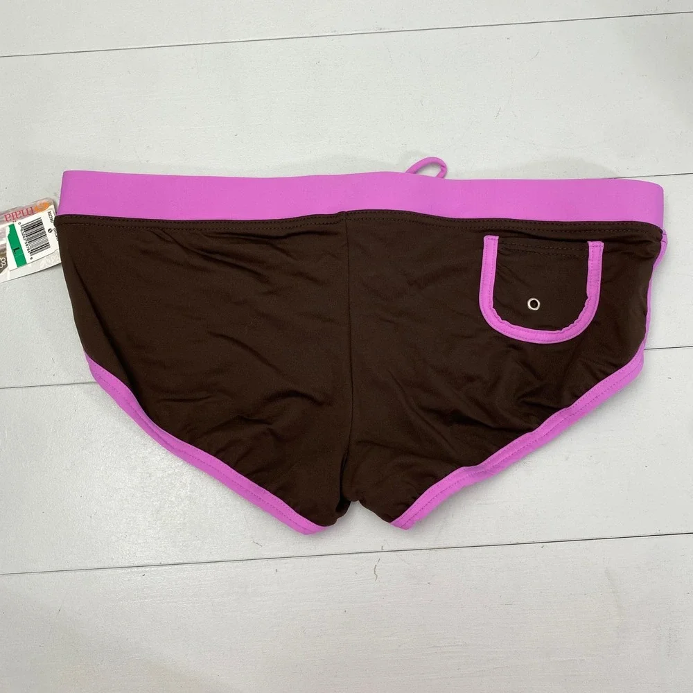 Y2K Maia Bikini Bottoms Womens Large Brown Pink Polka Dot Swimwear Boy Shorts